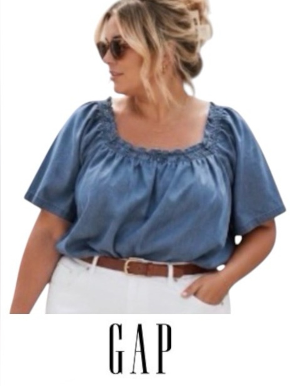XXL GAP 100% Cotton Denim Flutter Sleeve Top, NWT